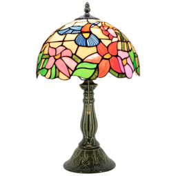 Luminária de Mesa Tiffany MQYXH Azul Beija-flor 30x30x47 cm Base Cerâmica Bronze Elegante para Leitura e Decoração