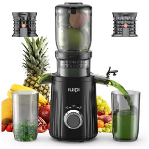 Extrator de Sucos a Frio IIUIPI, Máquina de Sucos Lenta para Frutas e Vegetais Inteiros, Abertura de 10,9cm, Livre de BPA, Extrator de Sucos