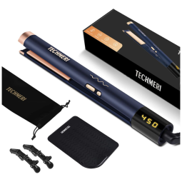 Chapinha Prancha de Cabelo Profissional 2 em 1com Placa Cerâmica e Visor LED, Bivolt, TECHMERI, Azul