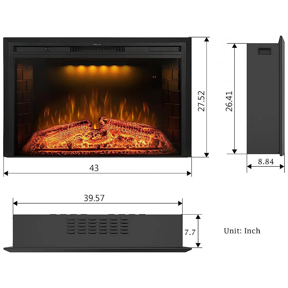 Lareira Elétrica de Embutir A69x109L com Crepitação de Som, 110V 1500W, Benrocks, Preta — foto 2