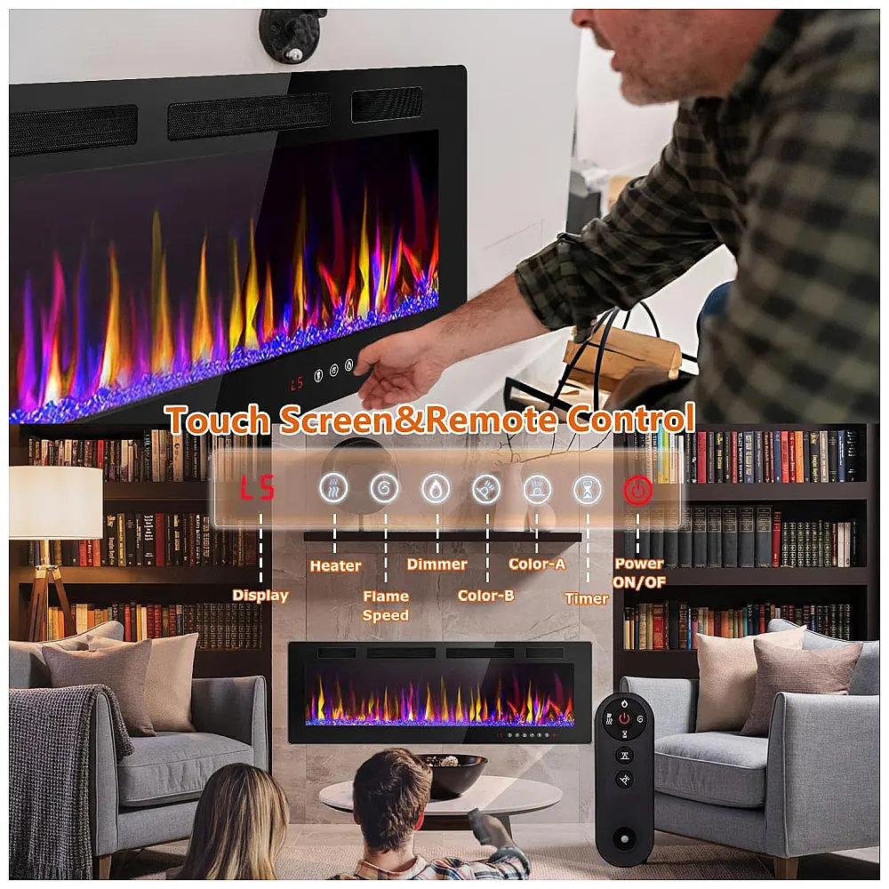 Lareira Elétrica de Embutir A45x182L com Controle Remoto e Temporizador, 110V 1500W, LEMBERI, Preta — foto 2