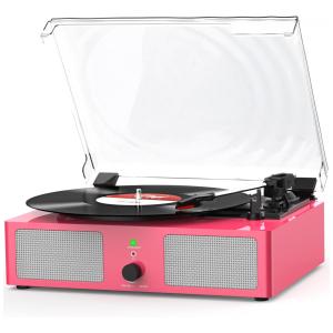 Toca-discos de Vinil com Alto-falantes Integrados Vintage Portátil Rosa - Bluetooth, USB, AUX, RCA, Udreamer,
