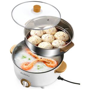 Panela Elétrica Multifuncional 4 Litros com Controle de Potência Dupla e Vaporizador, 110V 800W, RUNHU, Branca