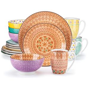Aparelho de Jantar com 16 Peças em Porcelana Incluindo Xícaras e Pratos, Vancasso Tulipa , Colorida