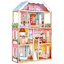 Casa de Bonecas de Madeira com 14 Acessórios 4 Andares para Crianças a partir de 3 anos, KidKraft, Rosa