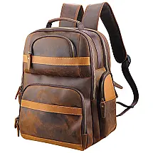 Mochila Vntage de Couro para Laptop Masculina, OAKHIDE, Marrom
