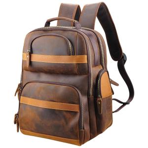 Mochila Vntage de Couro para Laptop Masculina, OAKHIDE, Marrom