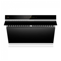 Coifa de parede ou embutir 76cm FOTILE preta vidro temperado inclinado dupla sucção motor duplo LED comando por toque 110V