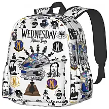 Mochila Escolar Infantil 30cm Wednesday Addams para Crianças, Branca