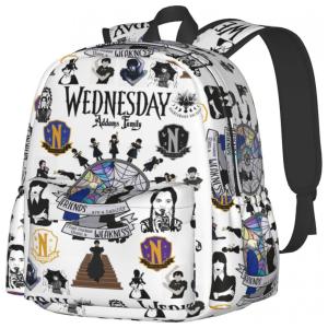Mochila Escolar Infantil 30cm Wednesday Addams para Crianças, Branca