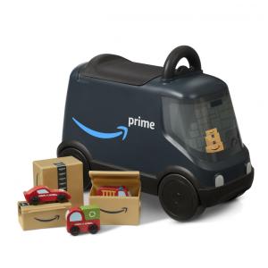Carrinho de empurrar infantil Radio Flyer furgão de entrega Amazon azul com compartimento sob o assento