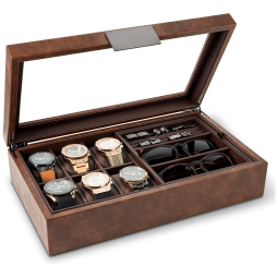 Caixa, Estojo de Couro para Relógios com 6 Compartimentos, Glenor Co, Marrom