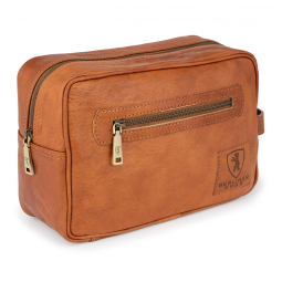Necessaire Masculina Vintage de Couro, Conhaque, BERLINER BAGS, Marrom