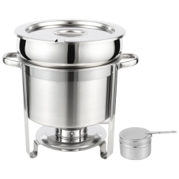 Caldeirão Rechaud Redondo de Aço Inoxidável 10 Litros com Tampa e Suporte, Restlrious