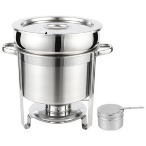 Caldeirão Rechaud Redondo de Aço Inoxidável 10 Litros com Tampa e Suporte, Restlrious