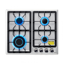 Cooktop a gás de embutir 58 cm VEVOR vidro temperado preto/inox 4 queimadores dupla alimentação GN/GLP proteção termopar 110V