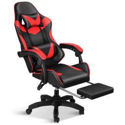 YSSOA Cadeira Gamer Reclinável e Giratória com Apoio Lombar e Cabeça, Preta e Vermelha
