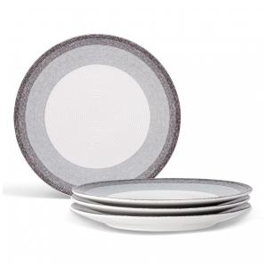Conjunto de Pratos para Salada e Sobremesa com 4 Peças, Formato Redondo e Design Moderno, Noritake G038-405D, Cinza e Branco
