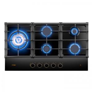 Cooktop a gás 5 queimadores Fotile vidro temperado preto queimador triplo 18.000 BTU layout em losango 110V