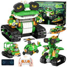 Kit robô trator e sapo 5 em 1 GLUISEUR com 732 peças, olhos LED, app e controle remoto para crianças 6 a 12 anos