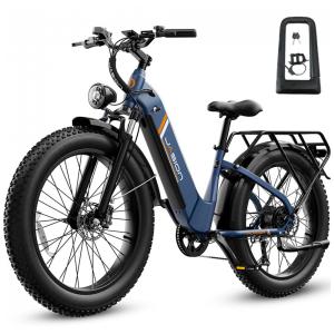 Bicicleta elétrica Jasion Thunder azul glacial pneus 26x4 motor 750W nominal 1800W pico bateria 48V 18Ah 864Wh quadro aço carbono 7 marchas