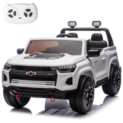 Carro Elétrico Infantil Chevrolet Colorado Licenciado 24V, 2 Lugares, 4WD, Controle Remoto, Música, Alarme, Megafone, Branco