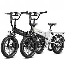 Kit com 2 bicicletas elétricas dobráveis Jasion EB7 preto e branco, pneus 20x3, motor até 1200W, bateria 48V 10Ah, 3 marchas