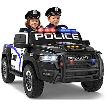 Carro Elétrico Infantil Polícia RAM 1500 24V Preto 2 Lugares com Controle Remoto, Sirene, Luzes Piscantes e Baú