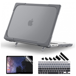 Capa Rígida Batianda MacBook Pro 16" Cinza – Modelos A3403, A3186, A2991, A2780, A2485 com Suporte Dobrável