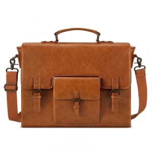 Bolsa Maleta de Couro Sintético Unissex para Laptop, KTMOUW, Marrom Claro