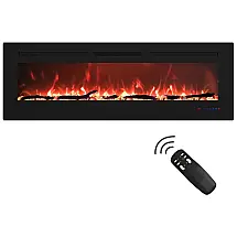 Lareira Elétrica de Embutir A43x152L com Controle Remoto, Luz LED e Chama Ajustável, 1500W, 110v, BIZHOMART 60 Inches, Preto