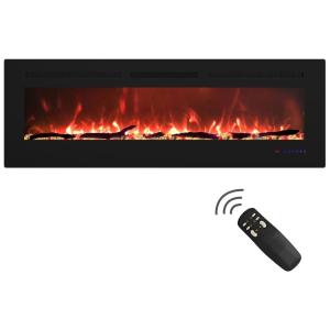 Lareira Elétrica de Embutir A43x152L com Controle Remoto, Luz LED e Chama Ajustável, 1500W, 110v, BIZHOMART 60 Inches, Preto