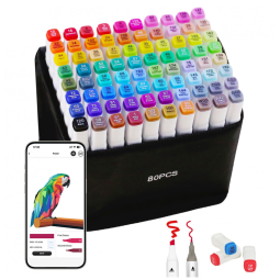 Conjunto de Canetas Artisticas 80 Cores com Pontas Duplas para Crianças, Artistas e Adultos, SiwaQio