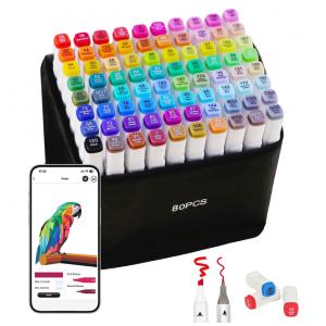 Conjunto de Canetas Artisticas 80 Cores com Pontas Duplas para Crianças, Artistas e Adultos, SiwaQio