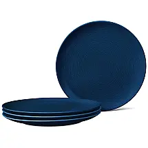 Conjunto de 4 Pratos Redondos de Porcelana Azul Marinho com Design em Espiral Concêntrica – Noritake 4397-406D