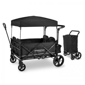 Carrinho de Passeio para 4 Crianças Multifuncional com Porta Objeto e Cobertura, até 80 kg, WONDERFOLD X4, Preto