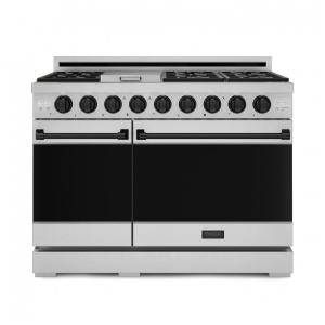 Fogão a gás profissional 122 cm Gordon Ramsay THOR Kitchen inox/preto, 7 queimadores, chapa 15.000 BTU, 2 fornos com convecção 198 L e 62 L