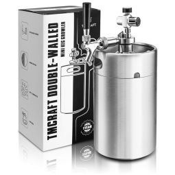 Chopeira Portátil 5L com Torneira e Regulador de CO2, Aço Inoxidável, TMCRAFT, Prateado