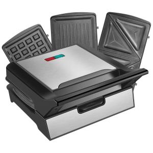 Máquina de Waffle 3 em 1 com Placas Removiveís, 800W, Aço Inoxidável, 110v, REDMOND, Preto