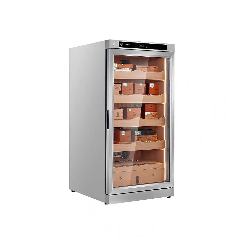 Humidor para Charutos ZIEUN Prata 300L Controle de Temperatura e Umidade com Sistema de Umidificação Integrado 110V