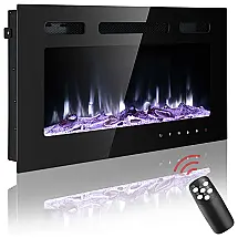 Lareira Elétrica de Embutir A43x76L com Controle Remoto e Chamas Ajustável, 110V 1500W, iw I WISH, Preta