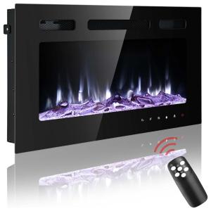 Lareira Elétrica de Embutir A43x76L com Controle Remoto e Chamas Ajustável, 110V 1500W, iw I WISH, Preta