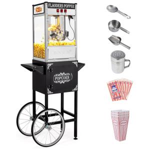 Máquina de Pipoca ROVSUN Estilo Cinema com Carrinho e Rodas, Chaleira de 283 g, Faz Até 15 Litros, Vem com Colher de Pipoca, Colher de Óleo