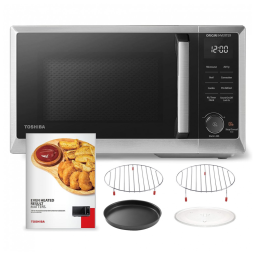 Micro Ondas de Bancada 6 em 1 em Aço Inoxidável 25L com 11 Programas e AirFryer, 110V 1800W, TOSHIBA, Prata