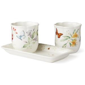 Conjunto de Potes e Bandeja para Vasos de Ervas, Organize Suas Plantas com Charme e Praticidade com 3 Peças e Material de Porcelana