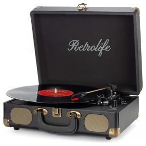 Retrolife Vitrola, Toca Discos Retro 3 Velocidades com Bluetooth e Alto Falantes Embutidos, Roxa