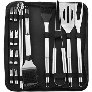 DXMRWJ Kit Churrasco na Grelha 20 Peças de Aço Inoxidável com Estojo de zenamento e Pinças