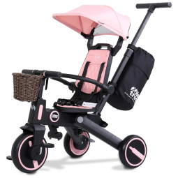 Triciclo Infantil 7 em 1 NEWTRONX Rosa Claro com Assento Giratório, Capota Ajustável, Arnês e Bolsa, Alça Removível