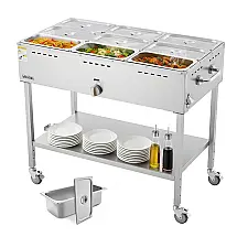 Mesa Aquecedora a Gás VEVOR GBW-9 9 Cubas Inox Rodízios Válvula de Drenagem Uso Externo