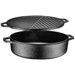 Panela de Ferro Fundido 6L Pré Temperada, 3 em 1, com Alça de Metal, BRUNTMOR, Preto